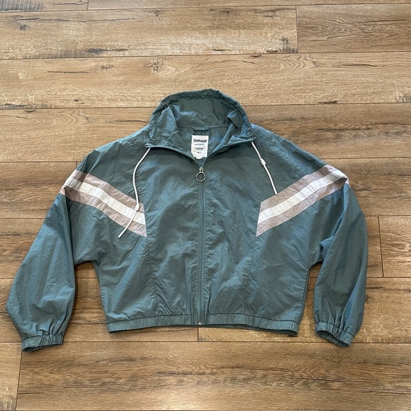 Garage Jackets & Blazers - Garage Blue Windbreaker Jacket with Striped Sleeves in Excellent Condition